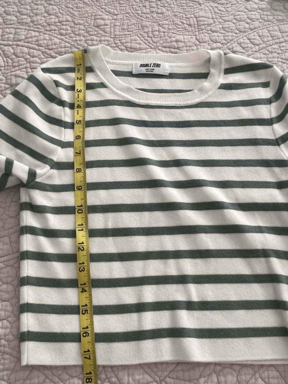 Double Zero Olive Green and White Striped Knit Tee - Picture 3 of 5